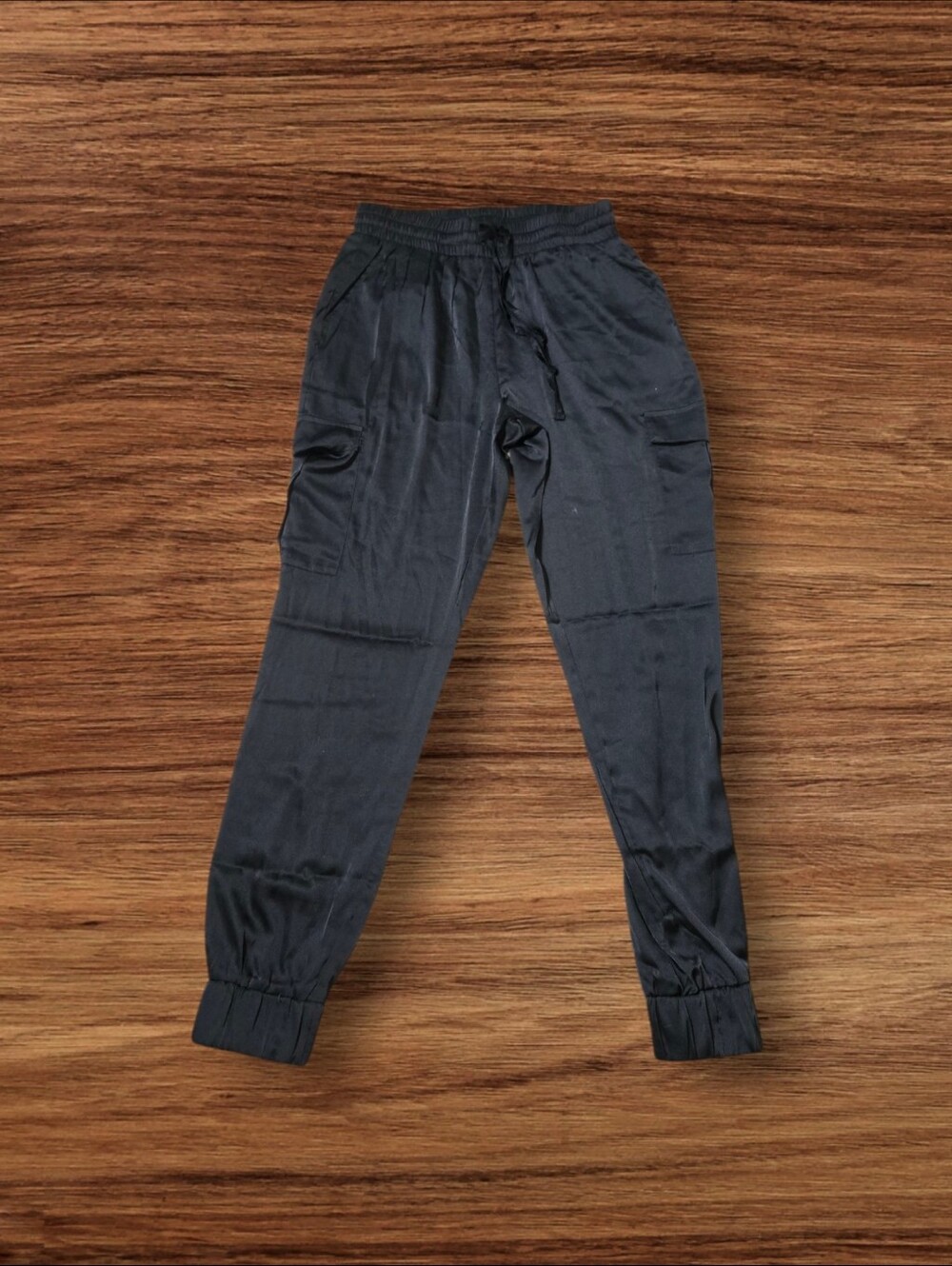 VENUS Black Satin Cargo Jogger Pants